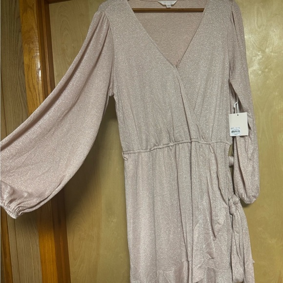 LC Lauren Conrad Pink Wrap Sundress with V-Neck and Ruffled Hem - Picture 2 of 4